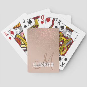Diagonal Gold Taupe Glitter Gradient Monogram Playing Cards