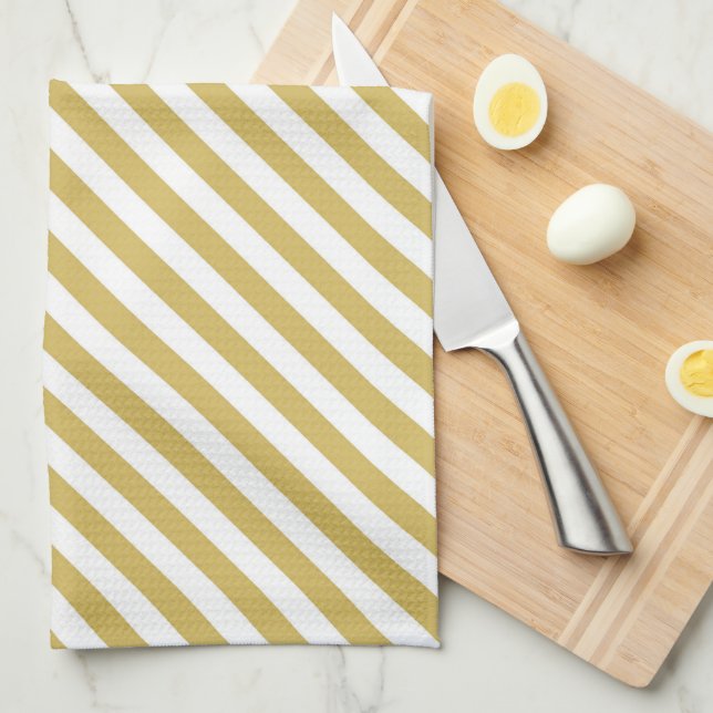 Diagonal golden yellow and white stripes pattern kitchen towel (Quarter Fold)