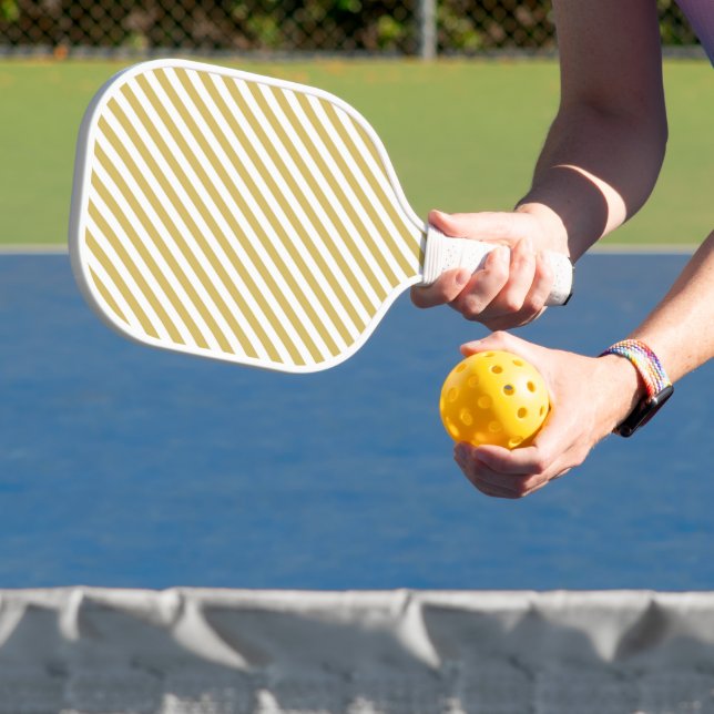 Diagonal golden yellow and white stripes pattern pickleball paddle (Insitu)