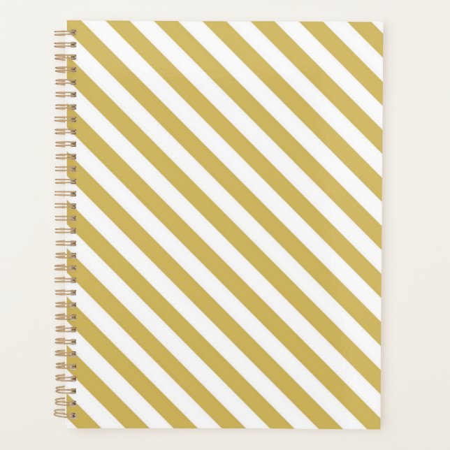 Diagonal golden yellow and white stripes pattern planner (Front)