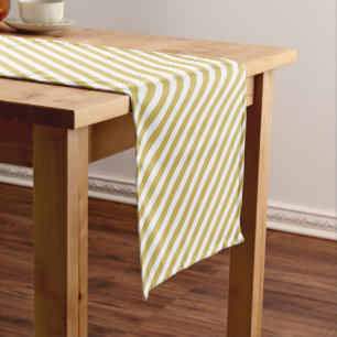 Diagonal golden yellow and white stripes pattern short table runner