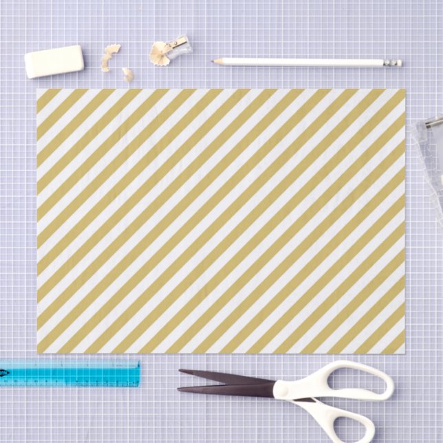 Diagonal golden yellow and white stripes pattern tissue paper (Craft)