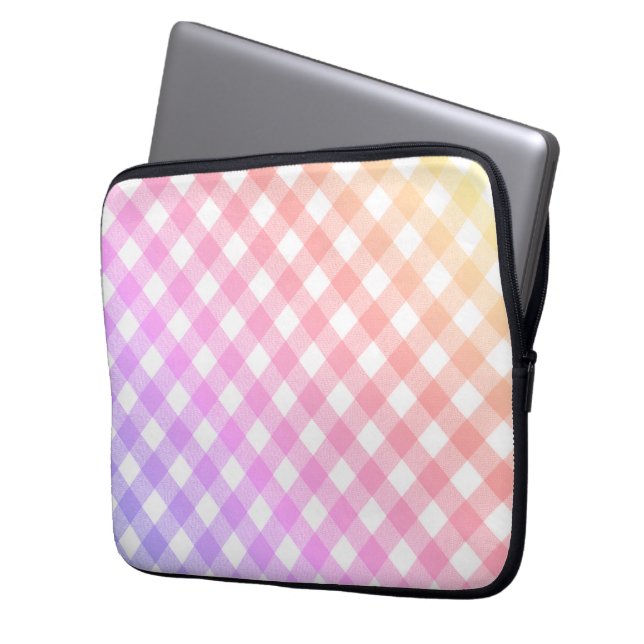 Diagonal Gradient Rainbow Gingham  Laptop Sleeve (Front Left)