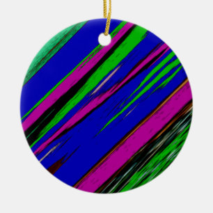 Diagonal Green Blue Purple And Black Abstract Art Ceramic Ornament