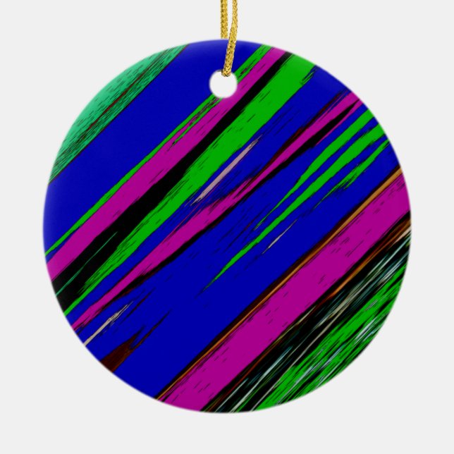 Diagonal Green Blue Purple And Black Abstract Art Ceramic Ornament (Front)