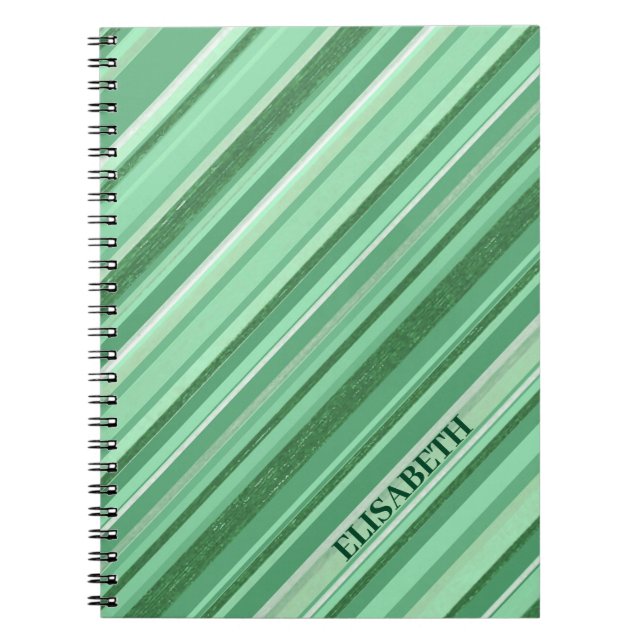 Diagonal Green Stripes  Notebook (Front)