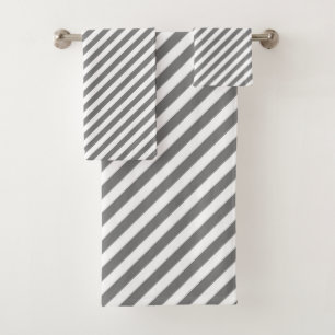 Diagonal grey and white stripes pattern bath towel set