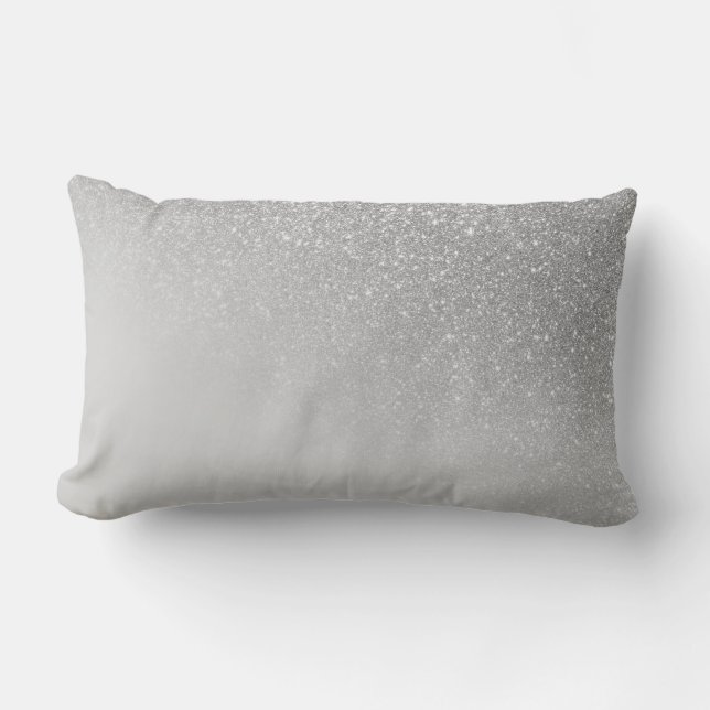 Diagonal Grey Silver Glitter Gradient Ombre Lumbar Pillow (Front)