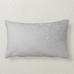 Diagonal Grey Silver Glitter Gradient Ombre Lumbar Pillow