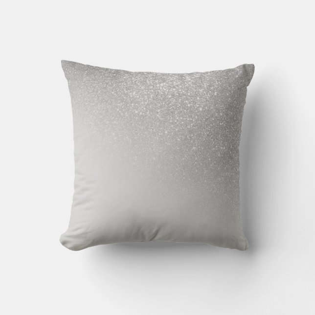 Diagonal Grey Silver Glitter Gradient Ombre Outdoor Pillow (Front)