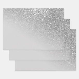 Diagonal Grey Silver Glitter Gradient Ombre Wrapping Paper Sheet