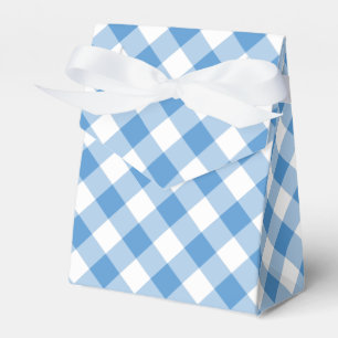 Diagonal Light Blue and White Gingham Plaid Favor Box