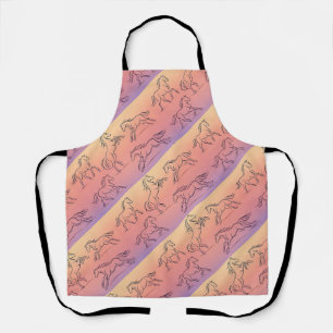 Diagonal Line Art Horse Pattern Galloping Horses Apron