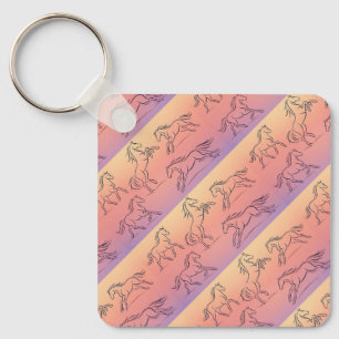 Diagonal Line Art Horse Pattern Galloping Horses Keychain