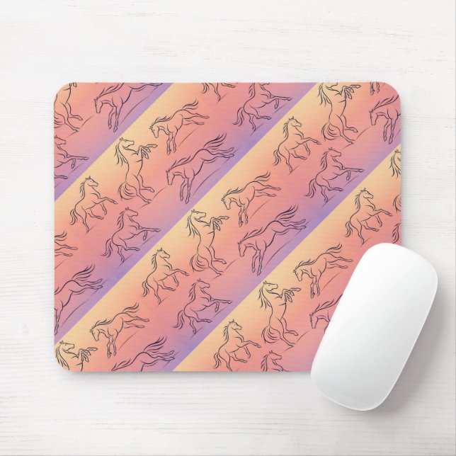Diagonal Line Art Horse Pattern Galloping Horses Mouse Pad (With Mouse)
