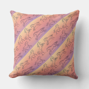 Diagonal Line Art Horse Pattern Galloping Horses Throw Pillow