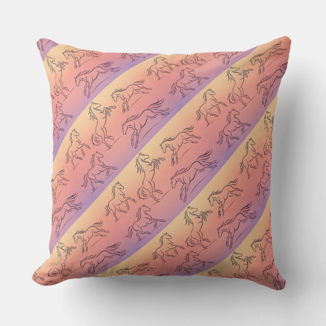 Diagonal Line Art Horse Pattern Galloping Horses Throw Pillow (Front)