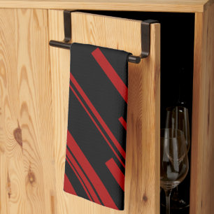 Diagonal Lines in Red and Black Kitchen Towel