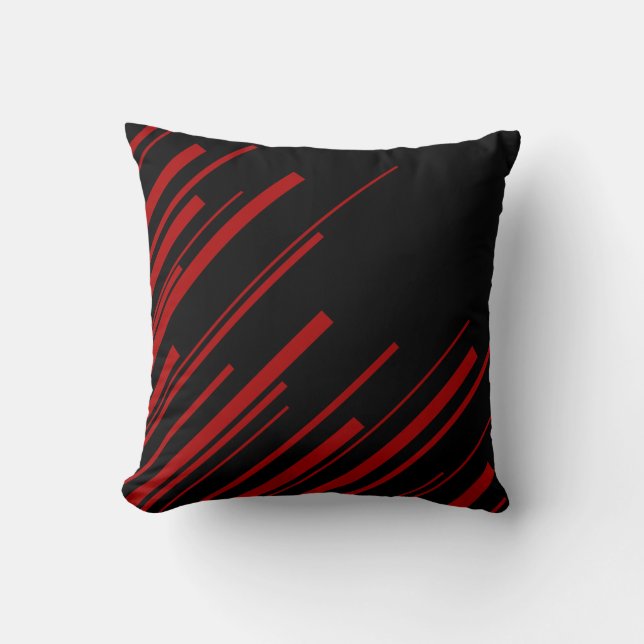 Diagonal Lines in Red and Black Throw Pillow (Front)