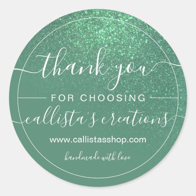 Diagonal Mermaid Green Glitter Gradient Thank You Classic Round Sticker (Front)