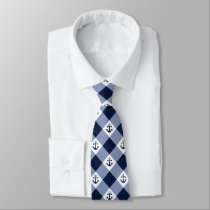 Diagonal nautical chequered gingham pattern tie
