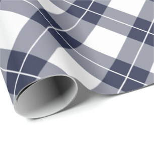 Diagonal Navy Blue and White Plaid Pattern Wrapping Paper