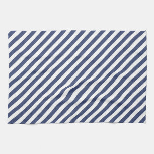 Diagonal navy blue and white stripes pattern kitchen towel