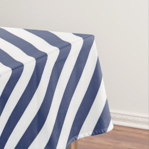 Diagonal navy blue and white stripes pattern tablecloth