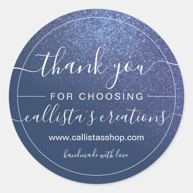 Diagonal Navy Blue Glitter Gradient Thank You Classic Round Sticker (Front)