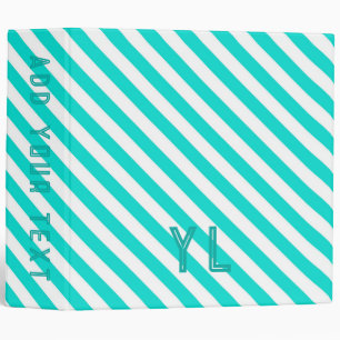 Diagonal neon blue and white stripes initials binder