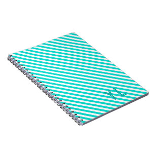 Diagonal neon blue and white stripes initials notebook