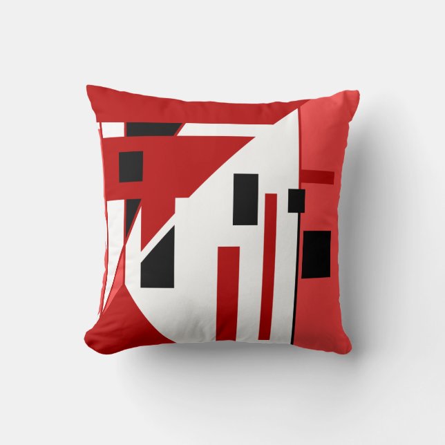 Diagonal of Red with Black White Geometric Design Throw Pillow (Front)