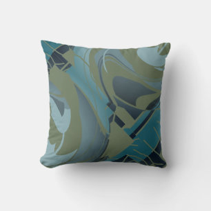 Diagonal Olive Seafoam Grey Floral Abstract Design Throw Pillow
