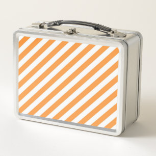 Diagonal orange and white stripes pattern metal lunch box
