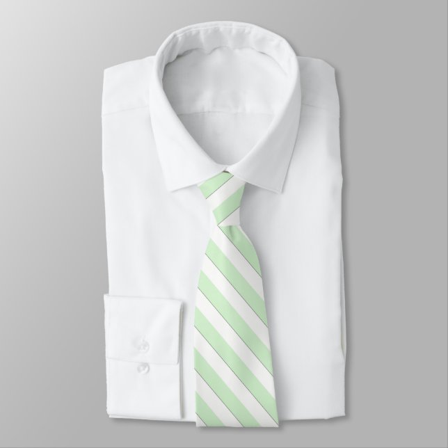Diagonal Pastel Green Stripes on Custom Colour Tie (Tied)