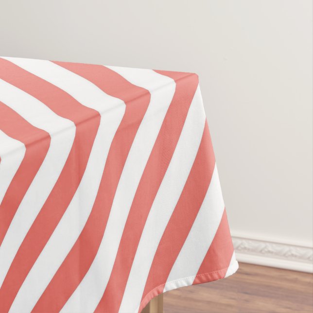 Diagonal pattern of pink and white stripes tablecloth (In Situ)