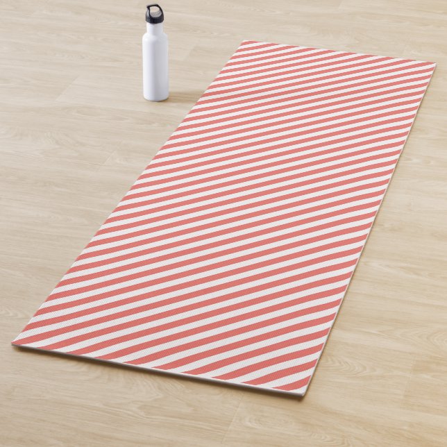 Diagonal pattern of pink and white stripes yoga mat (In Situ)