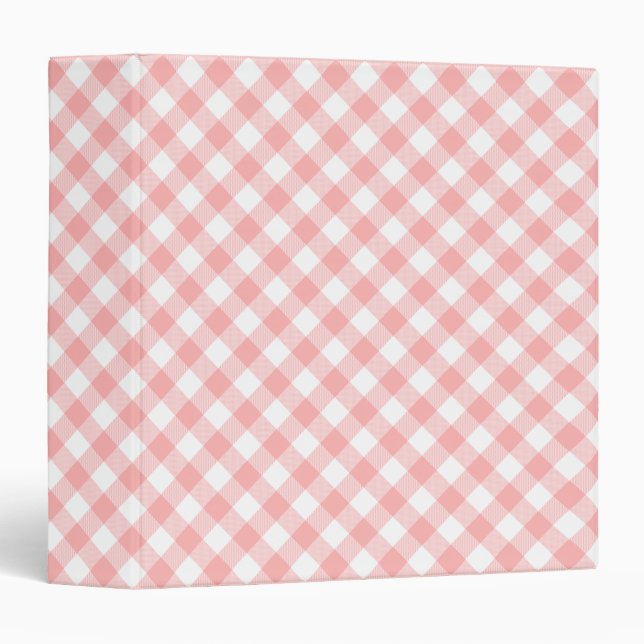 Diagonal Pink and White Gingham Checks Pattern Binder (Front/Spine)