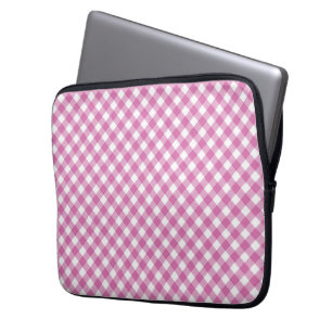 Diagonal Pink and White Gingham Laptop Sleeve