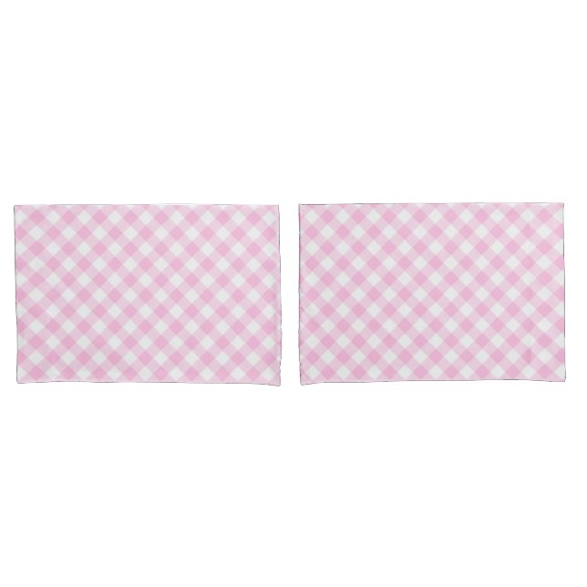 Diagonal Pink and White Gingham Pattern Pillowcase (Front-Set)