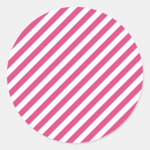 Diagonal pink and white stripes pattern classic round sticker