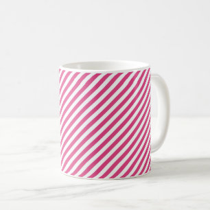 Diagonal pink and white stripes pattern coffee mug