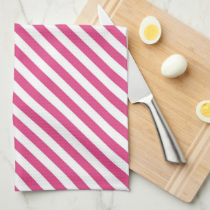 Diagonal pink and white stripes pattern kitchen towel