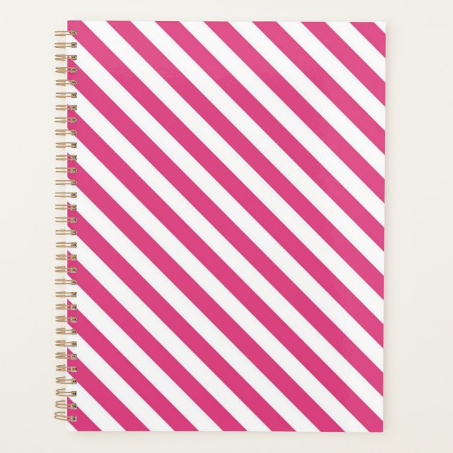 Diagonal pink and white stripes pattern planner (Front)