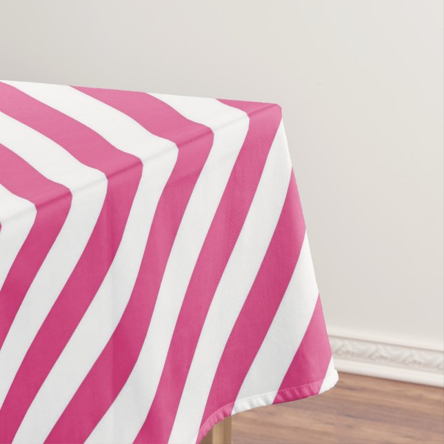 Diagonal pink and white stripes pattern tablecloth (In Situ)