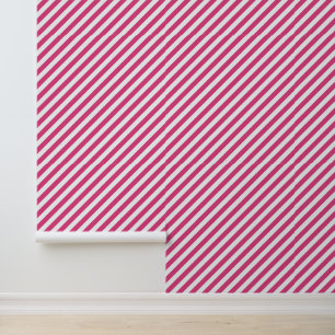 Diagonal pink and white stripes pattern wallpaper