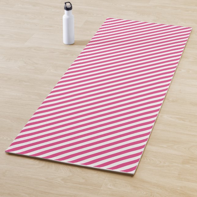 Diagonal pink and white stripes pattern yoga mat (In Situ)
