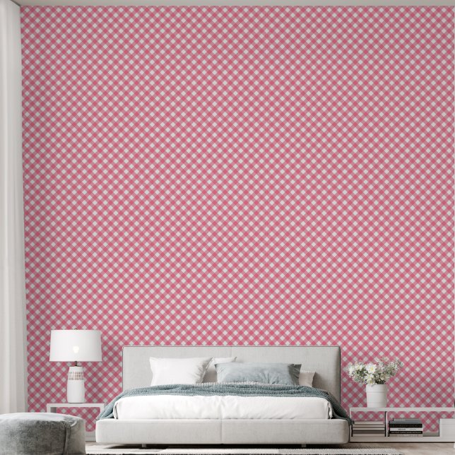 Diagonal Pink Gingham Wallpaper (Bedroom)