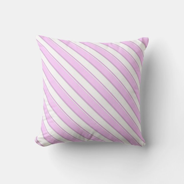 Diagonal Pink Stripes on White Throw Pillow (Front)