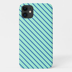 Diagonal pinstripes - aqua and navy iPhone 11 case